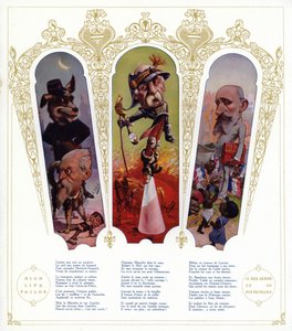 Karikaturen; Louis Lepine, prefect van Parijs; Georges Clemenceau, Franse politicus en premier; Raphael Millies-Lacroix, Franse politicus en minister van Koloniën door Moloch