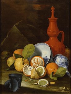 Bucchero, porselein, sinaasappels en citroenen