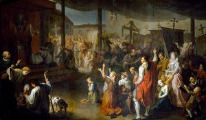 De stem van de burgers van Carmarthenshire om de plaag van 1630 te beëindigen door Moneta Jr. Sleet