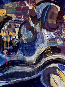 Diepblauwe abstracte wervelingen door Monika Riethmueller