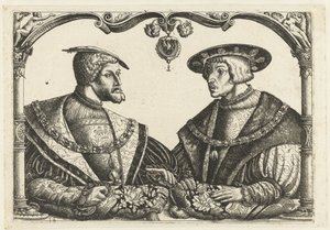 Karel V en Ferdinand I door Monogrammist CB met boom (attributed to)