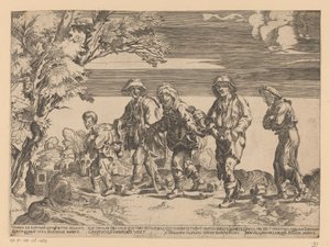 Groep bedelaars in landschap door Monogrammist CLPAGI