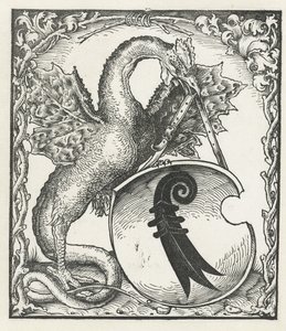 Draak met het wapen van Basel door Monogrammist DS (graveur) (attributed to)