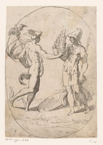 Mercurius en Bellona door Monogrammist FP (Italië; 16e eeuw)