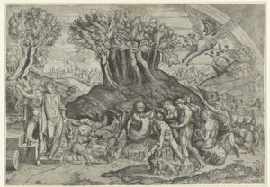 Berg Parnassus gewijd aan Apollo en muzen door Monogrammist HFE