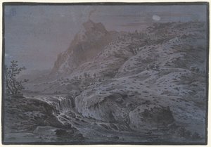 Vulkaanlandschap bij maanlicht door Monogrammist IAR of IAP