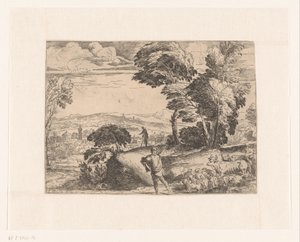 Landschap met herders door Monogrammist IF (graveur)