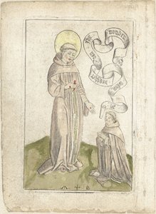 Heilige Franciscus met knielende franciscaan door Monogrammist MB (Nederlanden)