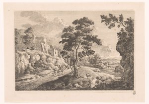 Landschap met huizen op een berg door Monogrammist MEG