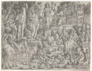 Allegorie op de triomf van de maan (Luna) door Monogrammist PP (graveur)
