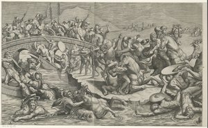 Slag bij de Milvische brug (linker delen) door Monogrammist SK (prentmaker)