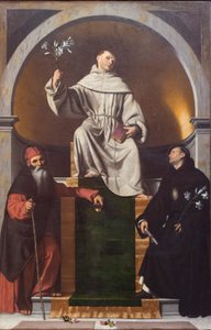 Sint Antonius van Padua tussen Sint Antonius de Grote en Nicolaas van Tolentino door Moretto da Brescia