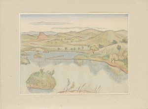 Meer aan de voet van de Bandaisan berg (Prenten van Japanse landschappen) door Morita Tsunetomo