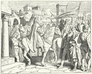 Karel de Grote betreedt Pavia, 774 (gravure) door Moritz Ludwig von Schwind
