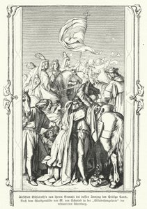 St. Elizabeth van Hongarije neemt afscheid van haar man, Lodewijk IV, landgraaf van Thüringen, als hij vertrekt om deel te nemen aan de Zesde Kruistocht door Moritz Ludwig von Schwind