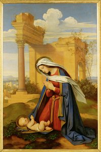 De Maagd Maria die het kind aanbidt ... (schilderij op doek) door Moritz Ludwig von Schwind