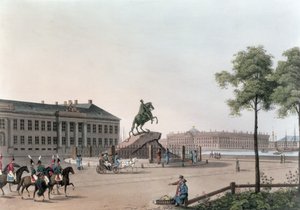 Uitzicht op het Plein van Peter de Grote en het Senaatshuis in Sint-Petersburg, illustratie voor mei uit 