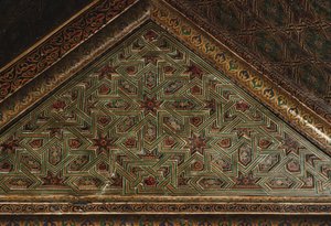 Kasbah van Thamiel glaoui, plafond detail (keramiek) door Moroccan School