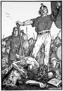 De dood van Brian Boru in de Slag bij Clontarf, Ierland, 1014 door Morris Meredith Williams