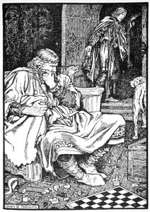 Koning Canute en graaf Ulf ruziën over schaken, Roskilde, Denemarken