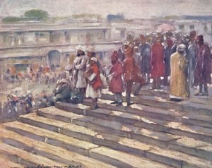 Op de trappen van de Jumma Masjid door Mortimer L Menpes