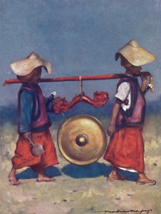 Shan Dragers die een Koperen Gong dragen, 1903 door Mortimer L Menpes
