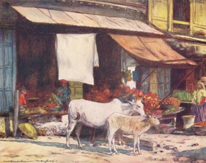 Een hoek van de fruitmarkt, Delhi, 1905 door Mortimer Ludington Menpes
