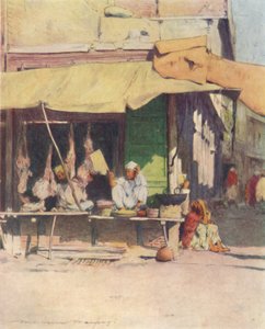Een slagerij in Peshawur, 1905 door Mortimer Ludington Menpes