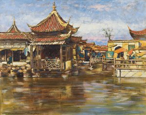 Een Theehuis, Shanghai, circa 1909 door Mortimer Ludington Menpes