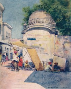 Op een straathoek, Amritsar, 1905 door Mortimer Ludington Menpes