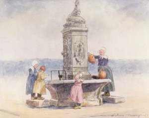 Bij de fontein, Concarneau door Mortimer Ludington Menpes