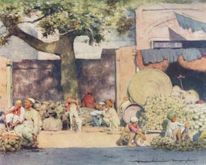 Fruitkraampjes in Delhi, 1905 door Mortimer Ludington Menpes