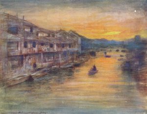 Op het Grote Kanaal, Osaka door Mortimer Ludington Menpes