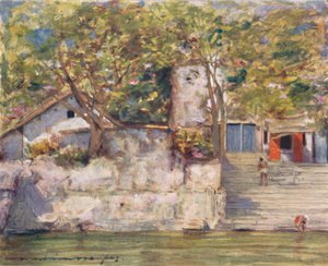 Op de riviertrappen in Agra, 1905 door Mortimer Ludington Menpes
