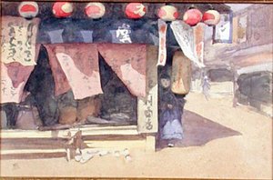 Buiten een theehuis, Japan, ca. 1887-88 door Mortimer Ludington Menpes