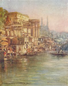De rivierfront, Benares, 1905 door Mortimer Ludington Menpes