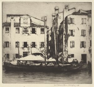 Boten op een kanaal, Venetiaans eiland door Mortimer Menpes