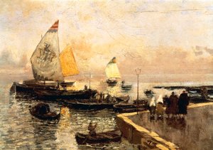 Kolenboten in Chioggia, door Mose Bianchi door Mose Bianchi