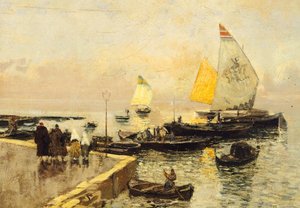 Kolenschepen in Chioggia, door Mose Bianchi (1840-1904) door Mose Bianchi