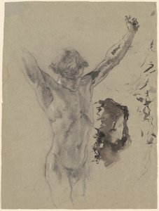 Studie van de Figuur en Hoofd van Christus in "Christus aan het Kruis en Maria Magdalena" door Mose Bianchi