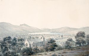 Uitzicht op Bala Pool, Llyntagit, van boven Llanfawr Kerk, Meirionethshire