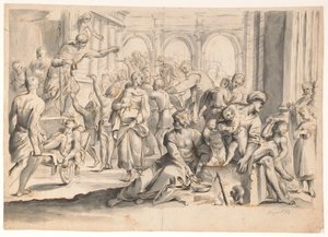 Heilige Rochus die aalmoezen uitdeelt door Moses Ter Borch