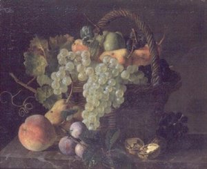 Stilleven van fruit in een mand door Mouchet Mouchet