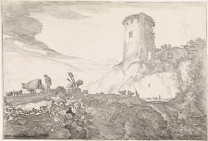Landschap met ronde toren
