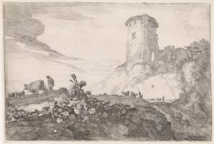 Landschap met ronde toren door Moyses van Wtenbrouck