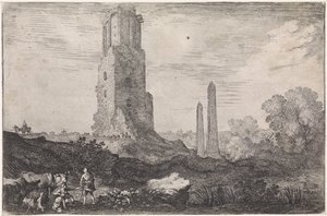 Landschap met twee obelisken en de 