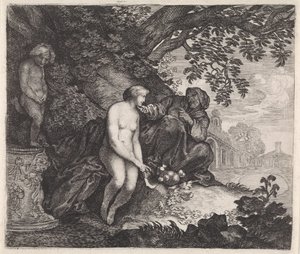 Vertumnus probeert Pomona te verleiden door Moyses van Wtenbrouck