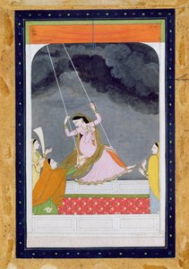 Een dame op een schommel, Kangra, Punjab heuvels c.1790 door Mughal School