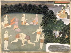 Atleten treden op voor een zittende edelman, c.1760 door Mughal School