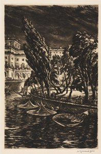 Winderige nacht, Stockholm door Muirhead Bone